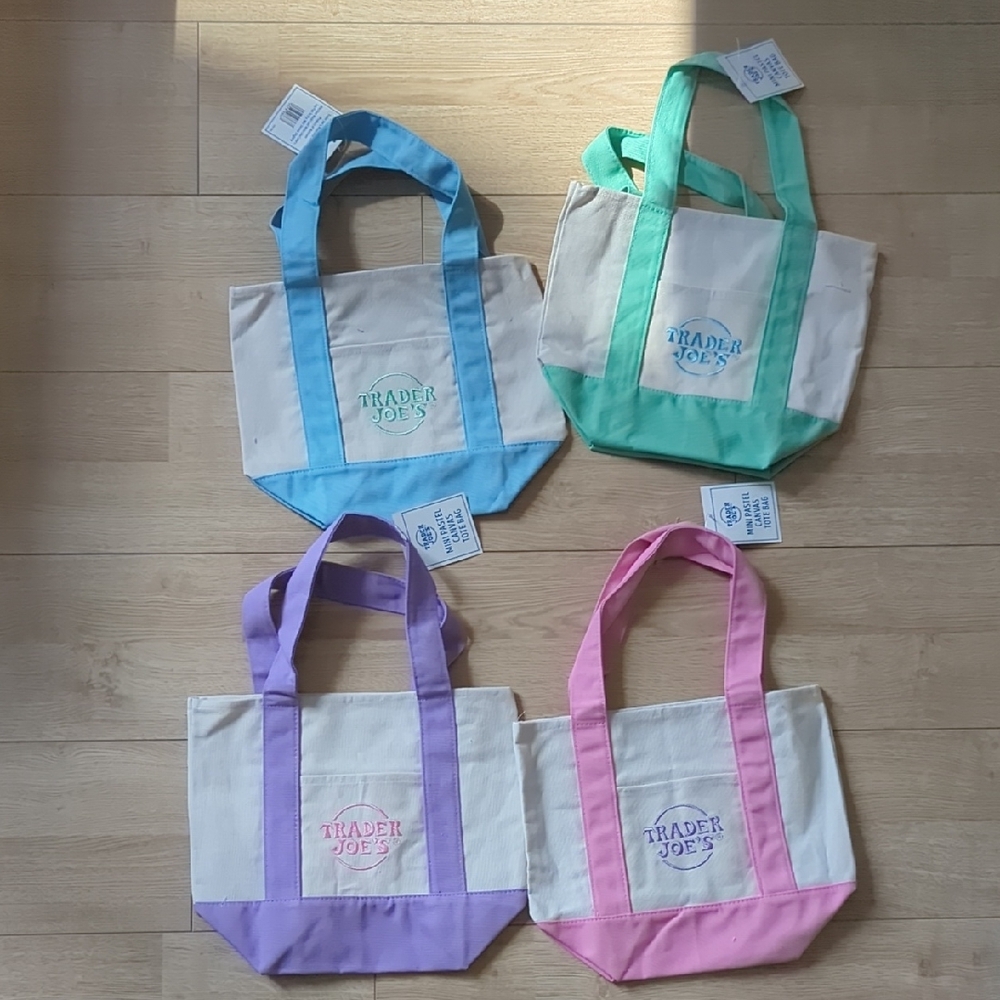 Trader Joe's Pastel Bags (Includes 4 Tote Bags) - Blue, Green, Purple, Pink